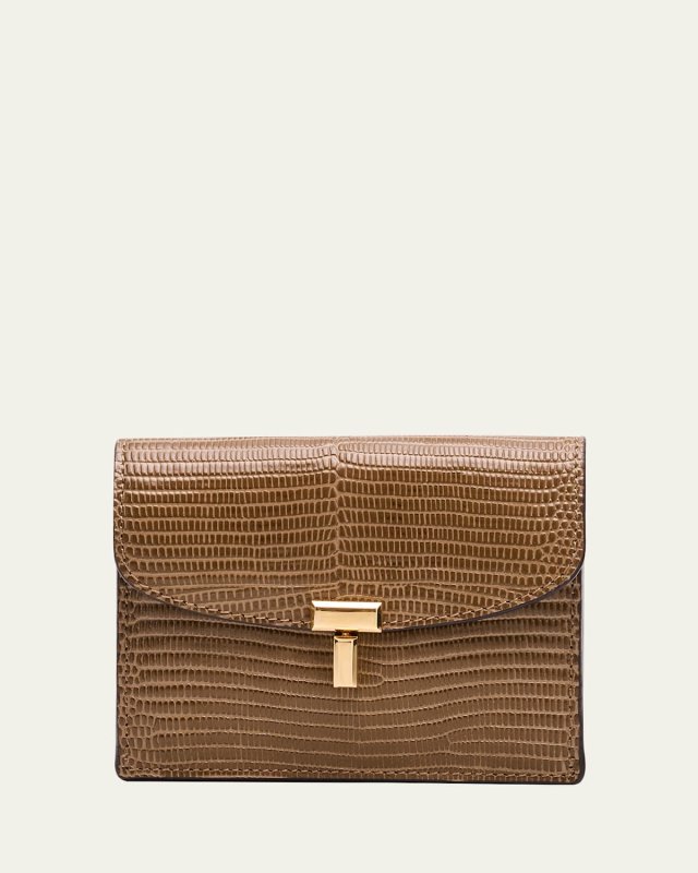 T-Lock Lizard-Embossed Leather Cardholder